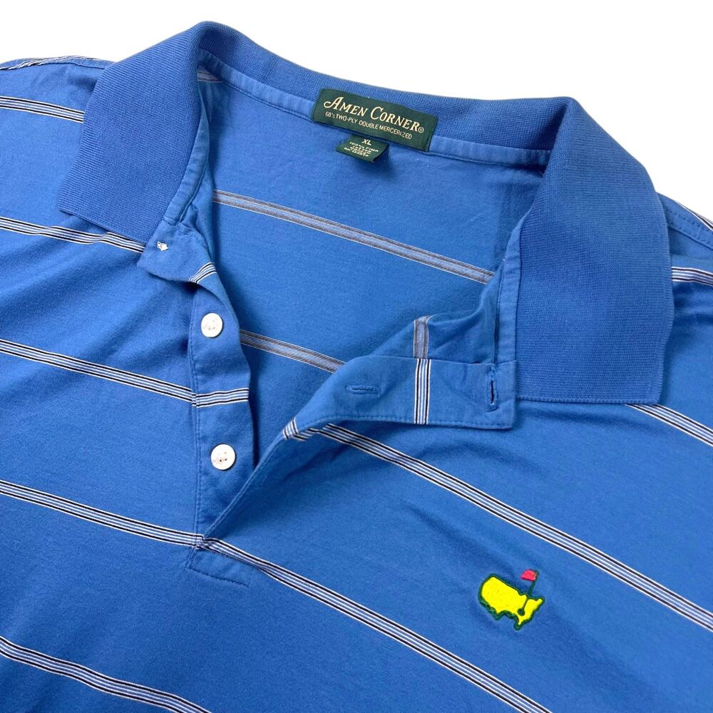 Amen Corner Polo Mens XL Blue Stripe Pima Cotton Double Mercerized Golf Shirt